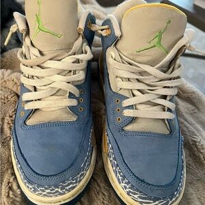 Air Jordan Blue and Gray Sneakers with Green Logo